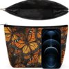 Heaps of Orange Monarch Butterflies Makeup Bag for Women Portable Travel Toiletry Pouch, PU Leather Cosmetic Bag with Zipper