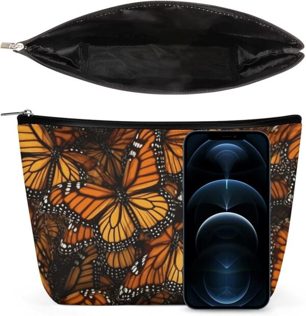Heaps of Orange Monarch Butterflies Makeup Bag for Women Portable Travel Toiletry Pouch, PU Leather Cosmetic Bag with Zipper
