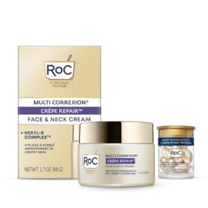RoC Crepe Repair Anti Aging Daily Face Moisturizer & Neck Firming Cream (1.7 oz) + RoC Retinol Wrinkle Smoothing Capsules (7 CT), Skin Care Routine for Women and Men