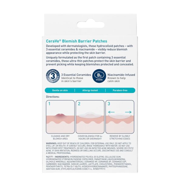 CeraVe Hydrocolloid Blemish Patches, Oil Absorbing Spot Control with Ceramides and Niacinamide, Allergy-Tested & Suitable For Sensitive Skin, Ultra-Thin & Blends Into All Skin Tones, 22ct