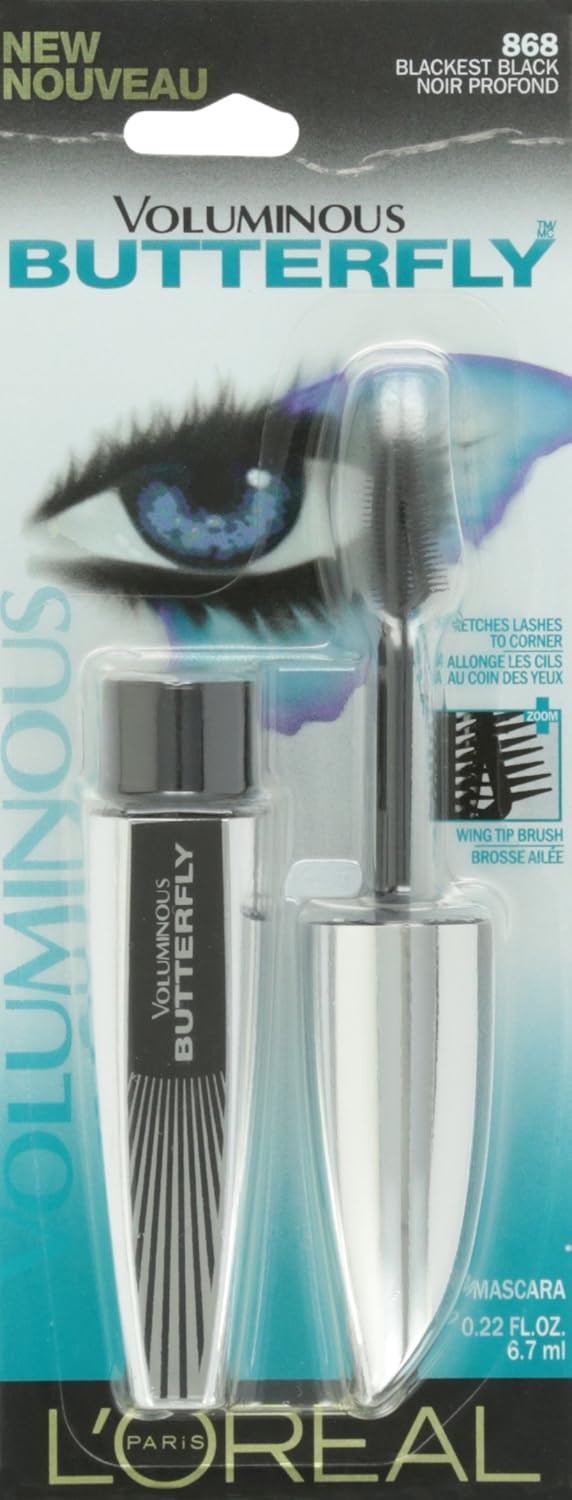L'Oreal Paris Voluminous Butterfly Mascara, Washable, Blackest Black, 0.22 Fl. Oz., 1 Count