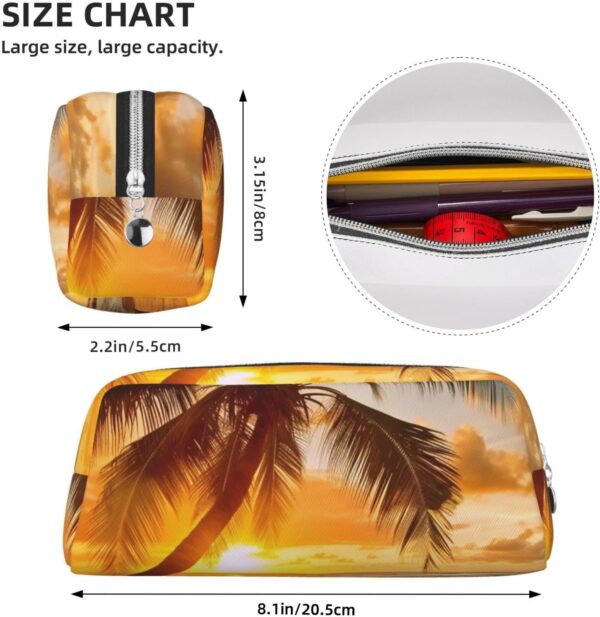 Tropical Beach Palm Tree Sunset Pencil Pouch Large Capacity Pencil Case Leather Cosmetic Bag Office Desk Organizer Coin Pouch Portable Zipper Toiletry Bag for Travel Outdoor