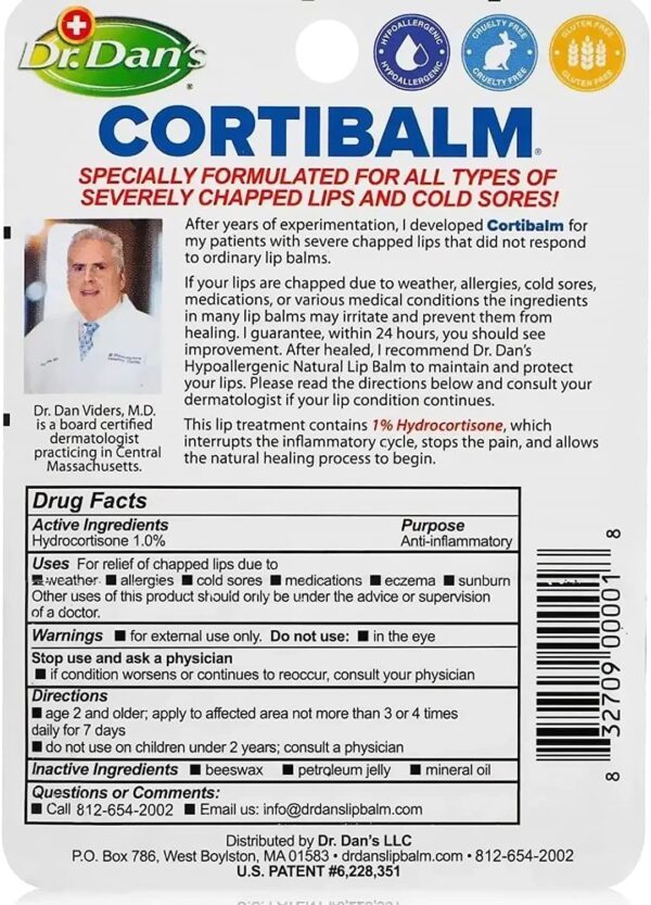 Dr. Dan's Cortibalm - 2 Pack - for Dry Cracked Lips - Healing Lip Balm for Severely Chapped Lips - Designed for Men, Women and Children
