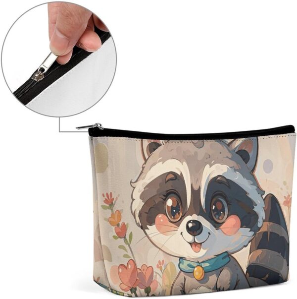 Cartoon Cute Raccoon Makeup Bag for Women Portable Travel Toiletry Pouch, PU Leather Cosmetic Bag with Zipper