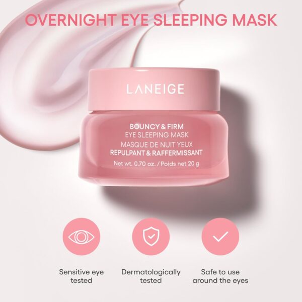 LANEIGE Bouncy & Firm Eye Sleeping Mask: Brightening Eye Care for Puffiness & Hydration with Peony & Collagen Complex, Ceramide, & 5D Hyaluronic Acid