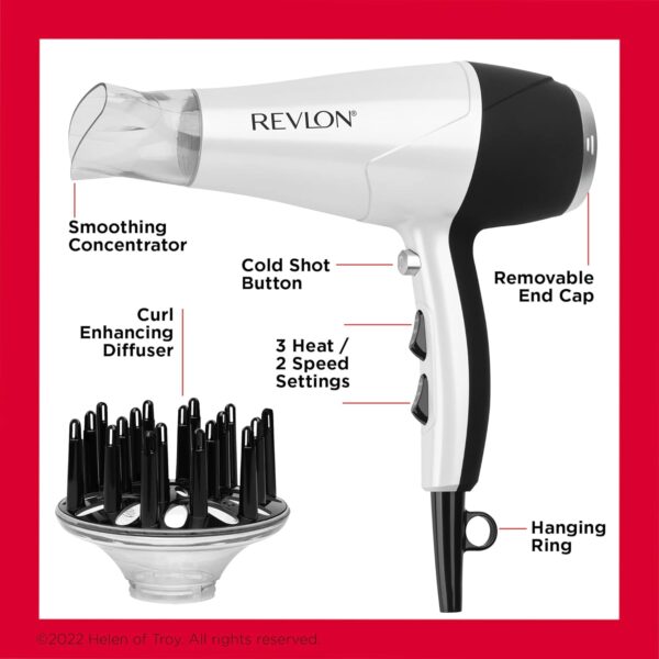 REVLON Volume Booster, Hair Dryer with Curl Enhancing Diffuser | Increase Volume, Decrease Frizz and Damage, Fast Drying, 1875 Watts (White)