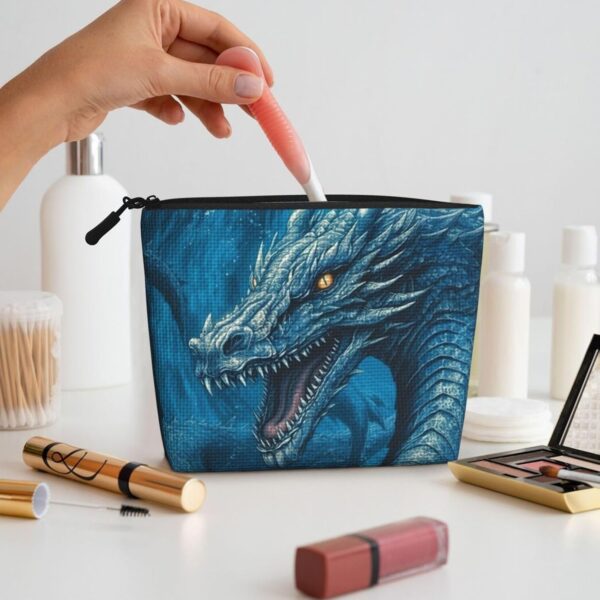 Linen Makeup Bag For Women, Waterproof Travel Cosmetic Organizer Lightweight Zipper Travel Toiletry Bag Organizer Dragon Cool Blue Makeup Brushes Storage Bag
