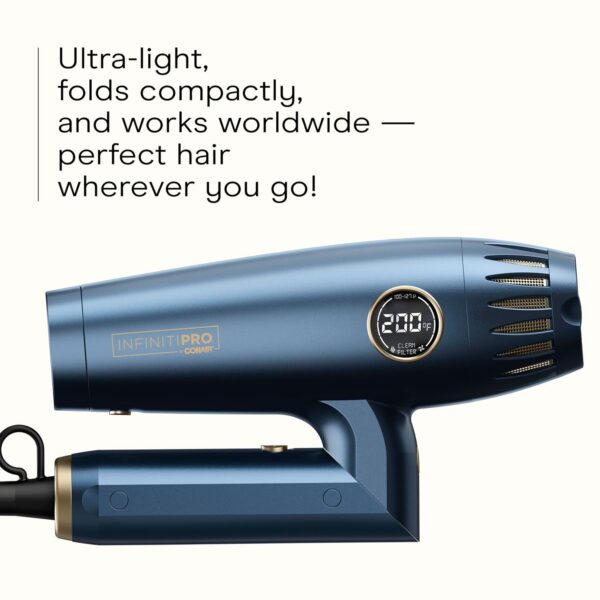 Infiniti PRO by CONAIR DigitalAIRE 2.0 Hair Dryer, 1875W Frizz-Reducing Ionic Hair Blow Dryer with Diffuser, Up to 5X More Speed and 90,000 RPMs for Advanced Drying Power, Blue