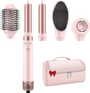 Dual Voltage Hair Dryer Brush - 5 in 1 Hot Air Wrap Styler with High-Speed Blow Dryer, Volumizing, Straightening & Drying with Negative Ion Anti-frizz for 110V-120V/220V-240V Europe and Travel Case