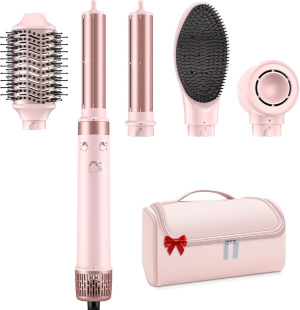 Dual Voltage Hair Dryer Brush - 5 in 1 Hot Air Wrap Styler with High-Speed Blow Dryer, Volumizing, Straightening & Drying with Negative Ion Anti-frizz for 110V-120V/220V-240V Europe and Travel Case