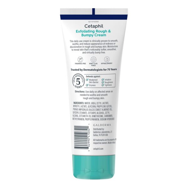 CETAPHIL Exfoliating Rough & Bumpy Cream, Lightweight Cream for All Skin Types, 8 oz Tube, 20% Urea, Gently Exfoliates, Refines Skin Texture, Dermatologist Recommended Brand