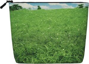 Linen Makeup Bag For Women, Waterproof Travel Cosmetic Organizer Lightweight Zipper Travel Toiletry Bag Organizer Green Lawn Makeup Brushes Storage Bag