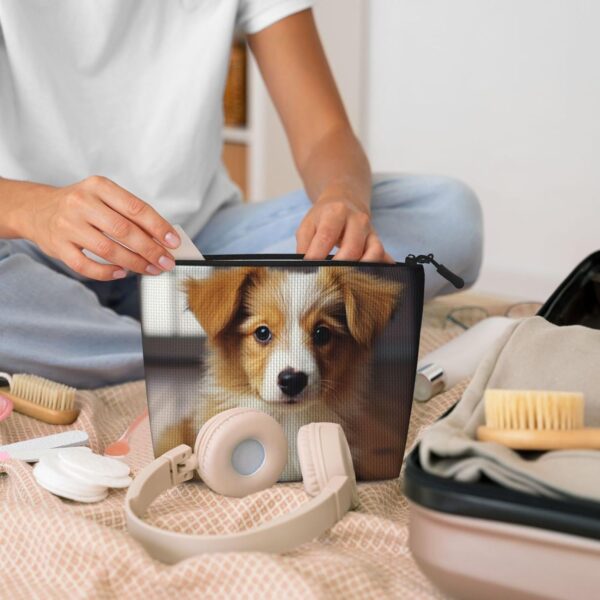 Linen Makeup Bag For Women, Waterproof Travel Cosmetic Organizer Lightweight Zipper Travel Toiletry Bag Organizer Cute Puppy Dog Makeup Brushes Storage Bag