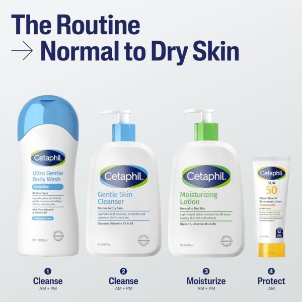 Cetaphil Face Wash, Hydrating Gentle Skin Cleanser for Dry to Normal Sensitive Skin, 16 oz + Travel Size Moisturizing Lotion 2 oz