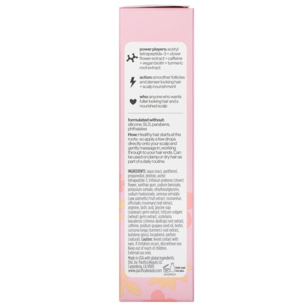 Pacifica Invisible Calming Hair Serum, Frizz Control & Hair Thickening Treatment for Fuller-Looking Hair – Unscented Leave-In Scalp Serum with Peptides, Biotin & Caffeine 1 fl oz, Vegan & Cruelty-Free