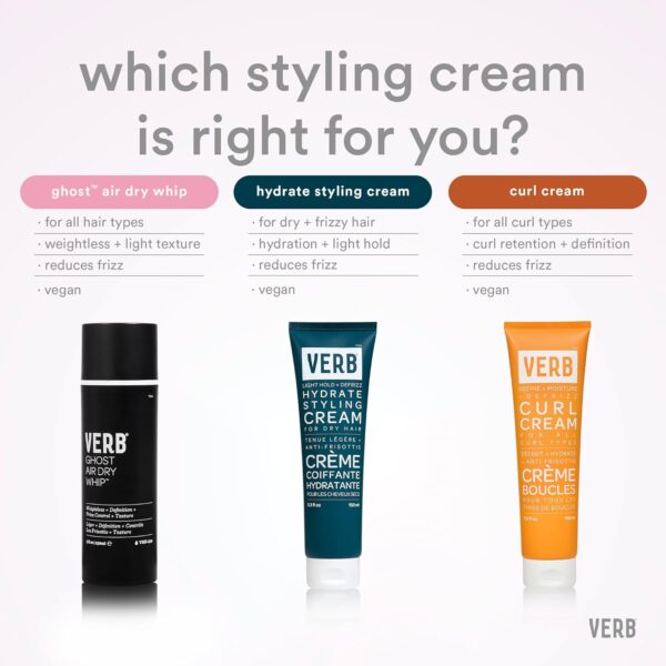 VERB Hydrate Styling Cream - Smooth + Reduce Frizz for Dry + Frizzy Hair - Amber + Warm Jasmine Scent