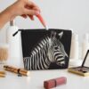 Linen Makeup Bag For Women, Waterproof Travel Cosmetic Organizer Lightweight Zipper Travel Toiletry Bag Organizer Animal Zebra Makeup Brushes Storage Bag