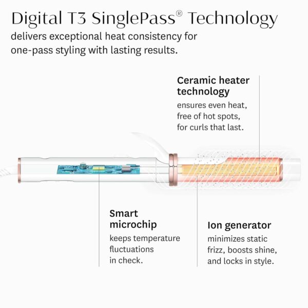 T3 CurlWrap Automatic Rotating Curling Iron with Longer Barrel, 2 Timer Settings, 9 Heat Settings, Auto-Rotating Ceramic Barrel and Ion Generator for Fast, Easy Curls and Waves on All Hair Types