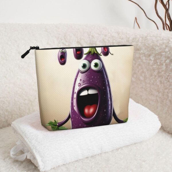 Linen Makeup Bag For Women, Waterproof Travel Cosmetic Organizer Lightweight Zipper Travel Toiletry Bag Organizer Cartoon Eggplant Makeup Brushes Storage Bag