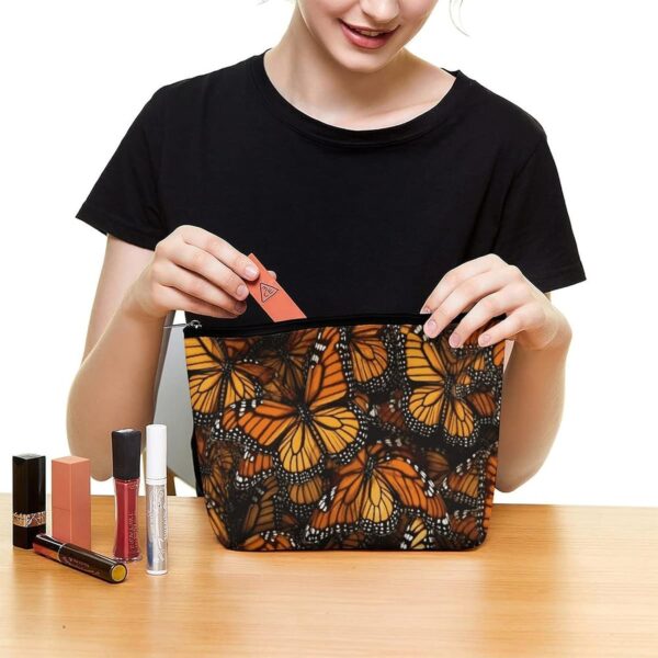 Heaps of Orange Monarch Butterflies Makeup Bag for Women Portable Travel Toiletry Pouch, PU Leather Cosmetic Bag with Zipper
