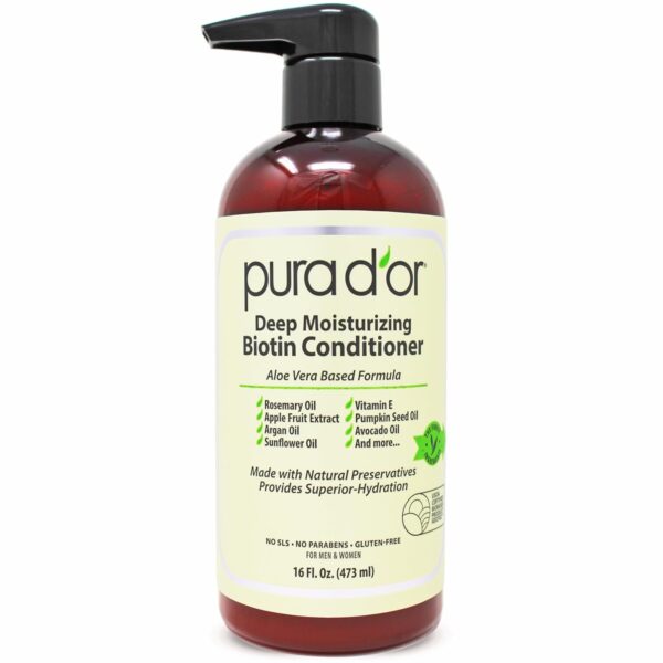 PURA D'OR Deep Moisturizing Biotin Conditioner Thickens, Softens, & Moisturizes Dry, Frizzy, Damaged Hair w/Argan Oil, Pumpkin, Rosemary, Honeysuckle, Vitamin E, Men & Women, 16oz