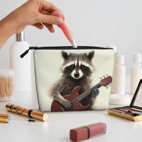 Linen Makeup Bag For Women, Waterproof Travel Cosmetic Organizer Lightweight Zipper Travel Toiletry Bag Organizer Funny Raccoon Makeup Brushes Storage Bag