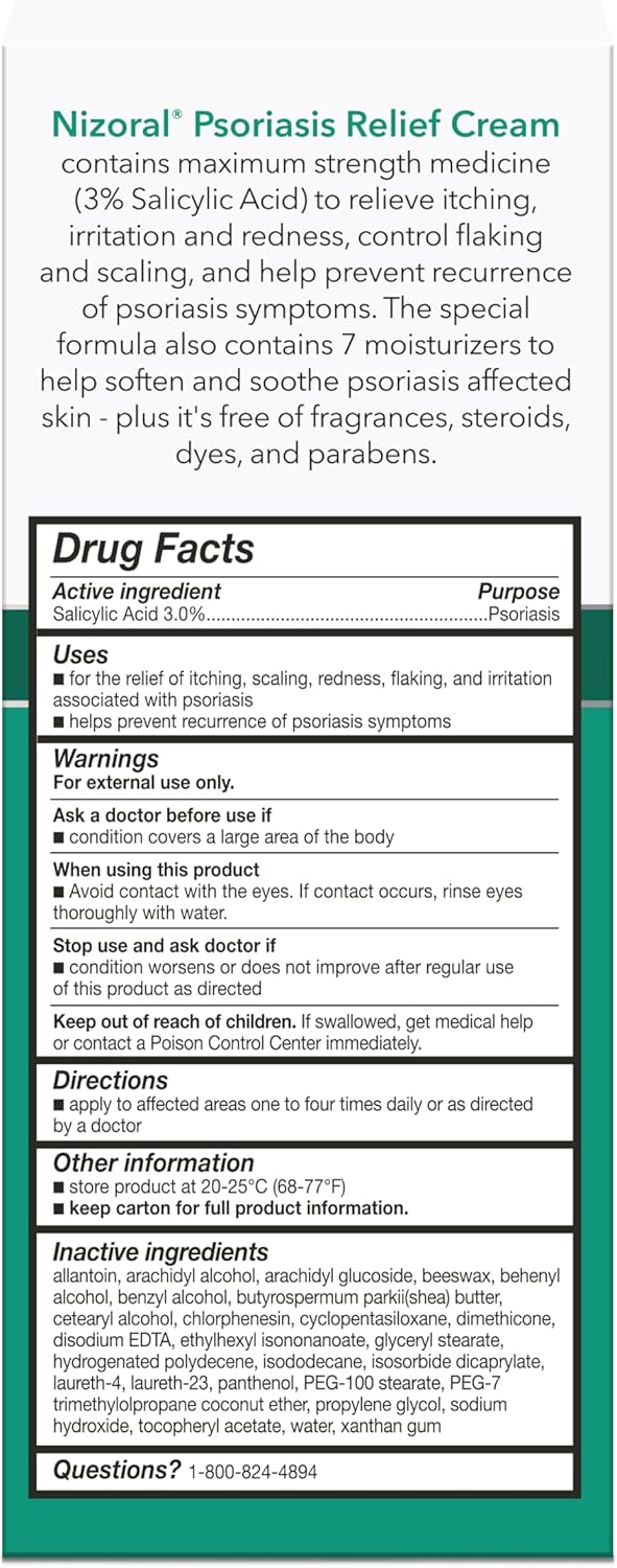 Nizoral Psoriasis Relief Cream- Relieves Itching, Irritation & Redness and Controls Flaking and Scaling with Maximum Strength Medicine (Salicylic Acid 3%), 4 Fl Oz