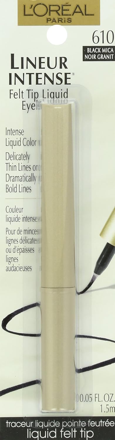 L'Oreal Paris Makeup Lineur Intense Felt Tip Liquid Eyeliner, liquid eyeliner, felt tip applicator, precise bold lines, intense color, ophthalmologist-tested, fragrance-free, Black Mica, 0.05 fl; oz.