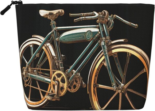 Linen Makeup Bag For Women, Waterproof Travel Cosmetic Organizer Lightweight Zipper Travel Toiletry Bag Organizer Bike Makeup Brushes Storage Bag