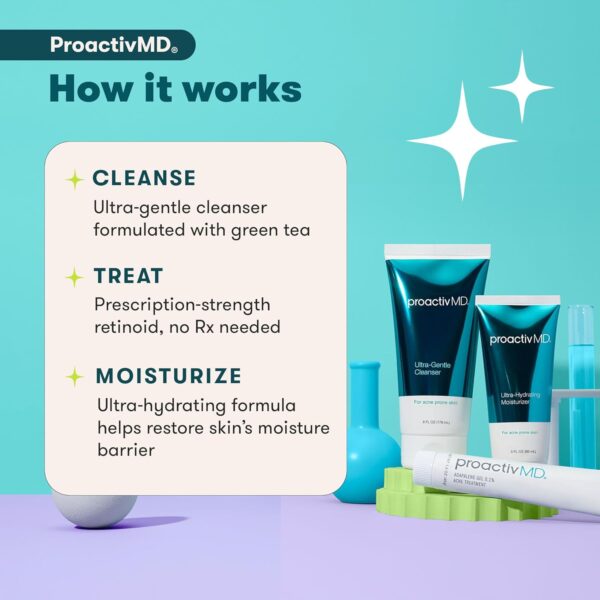 Proactiv MD 3-Step Routine, Ultra-Gentle Face Cleanser, 0.1% Adapalene Gel Treatment, Ultra-Hydrating Moisturizer, 90-Day Acne Treatment Kit