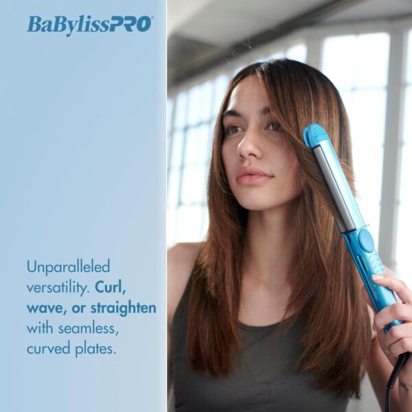 BaBylissPRO Nano Titanium Flat Iron Hair Straightener, 1" Curved Styler for Professional Salon Results and All Hair Types