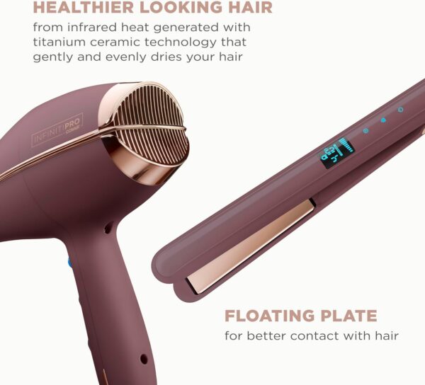 Conair Limited Edition Bundle | INFINITIPRO by CONAIR Hair Dryer with Diffuser - and - Conair Double Ceramic 1-inch Digital Flat Iron | Plum | Amazon Exclusive
