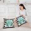 Erosebridal Pack of 4 Black and Turquoise Throw Pillow Covers Fashion Black White Girly Cushion Cases Modern Flower Floral Perfume Striped Pillow Covers High Heels Magazine Books Decor,18x18 Inch