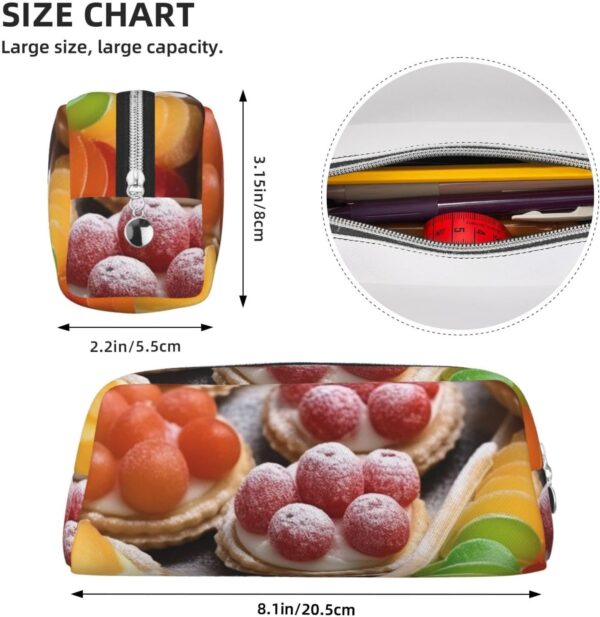 Fresh Sweet Tarts Leather Pencil Case Large Capacity Pen Pouch,Zipper Makeup Bag For Women Men Travel Toiletry Bags Waterproof Cosmetic Bag Wide-Open Coin Pouch Purse
