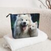 Linen Makeup Bag For Women, Waterproof Travel Cosmetic Organizer Lightweight Zipper Travel Toiletry Bag Organizer White Dog Makeup Brushes Storage Bag