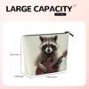 Linen Makeup Bag For Women, Waterproof Travel Cosmetic Organizer Lightweight Zipper Travel Toiletry Bag Organizer Funny Raccoon Makeup Brushes Storage Bag