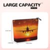 Linen Makeup Bag For Women, Waterproof Travel Cosmetic Organizer Lightweight Zipper Travel Toiletry Bag Organizer Airplane Sunset Makeup Brushes Storage Bag