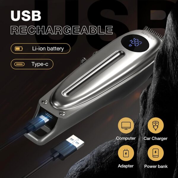 SUPRENT Professional Rechargeable Hair Clipper-Hair Clippers for Men, Cordless Hair Cutting Kit with LED Display (Silver)