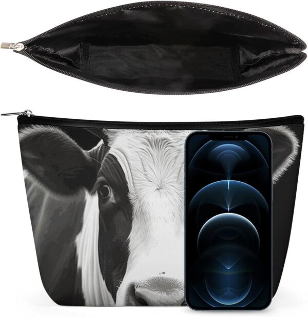 Makeup Bag for Women Cosmetic Bags Animal Funny Cow Head Black White Travel Toiletry Bag Cute Zipper Make Up Bags Large Capacity Makeup Case Organizer Portable Makeup Pouch for Travelling Gift