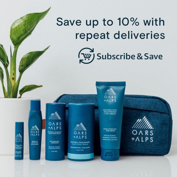 Oars + Alps Men's Skin Care Kit, Gift Set Includes Face Wash, Eye Roller, and Moisturizer, Vegan and Gluten Free, Travel Size & TSA Approved, 3 Items Total
