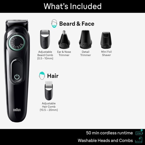 Braun All-in-One Style Kit Series 3 3460, 6-in-1 Trimmer for Men with Beard Trimmer, Ear & Nose Trimmer, Hair Clippers & More, Ultra-Sharp Blade, 40 Length Settings, Washable
