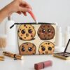 Linen Makeup Bag For Women, Waterproof Travel Cosmetic Organizer Lightweight Zipper Travel Toiletry Bag Organizer 3 Chocolate Chip Cookies Makeup Brushes Storage Bag