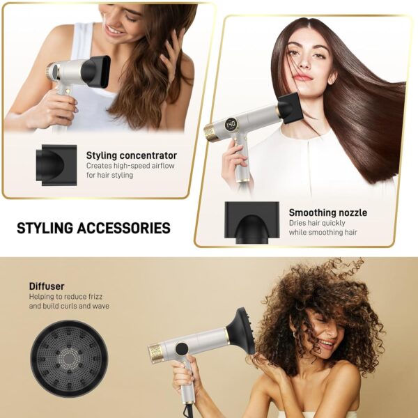 Dual Voltage Ionic Hair Dryer with Diffuser - 2000W Professional High-speed Blow Dryer for Women, Fast Drying & Low Noise, Lightweight and Intelligent Heat Control, European Travel 110V-120V/220V-240V
