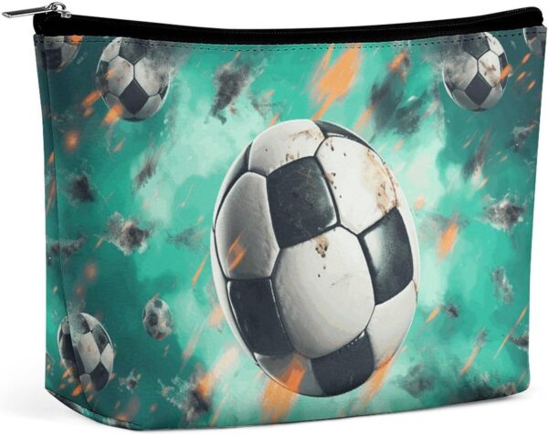 Makeup Bag for Women Cosmetic Bags Soccer Travel Toiletry Bag Cute Zipper Make Up Bags Large Capacity Makeup Case Organizer Portable Makeup Pouch for Travelling Gift