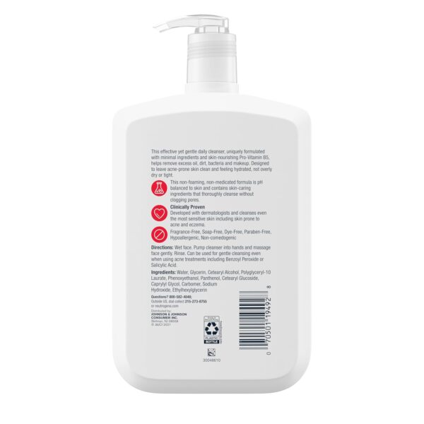Neutrogena Ultra Gentle Daily Facial Cleanser with Pro-Vitamin B5 for Acne-Prone & Sensitive Skin. Fragrance, Dye, Soap, and Paraben-Free, Hypoallergenic Face Wash, 16 fl. oz