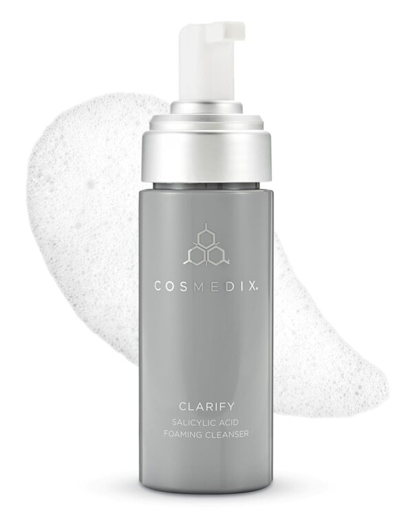 COSMEDIX Clarify Salicylic Acid Foaming Face Wash for Women & Men - Exfoliating Facial Cleanser for Sensitive & Blemish-Prone Skin - Gentle Facewash with Aloe Vera for Glowing Skin, Gluten Free