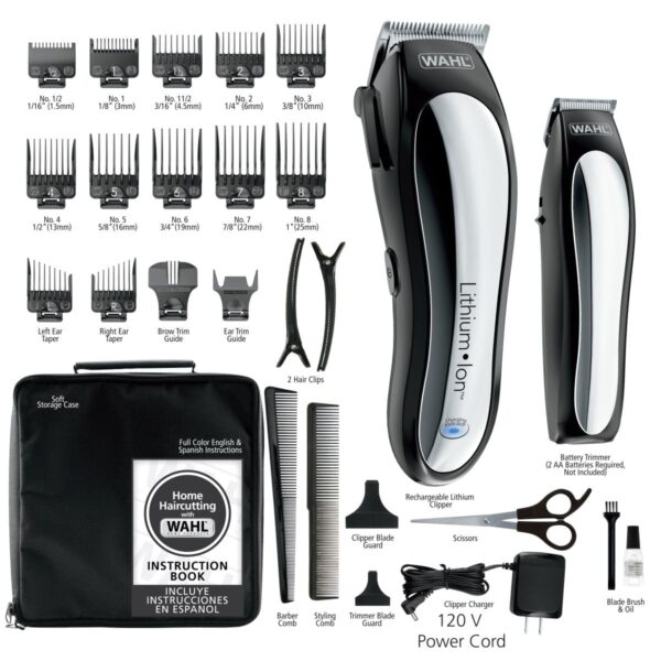 Wahl USA Clipper Rechargeable Lithium Ion Cordless Haircutting Clipper & Battery Trimming Combo Kit – Electric Clipper for Grooming Heads, Beards, & All Body Grooming – Model 79600-2101P