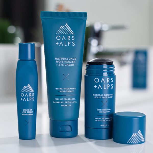 Oars + Alps Men's Skin Care Kit, Gift Set Includes Face Wash, Eye Roller, and Moisturizer, Vegan and Gluten Free, Travel Size & TSA Approved, 3 Items Total