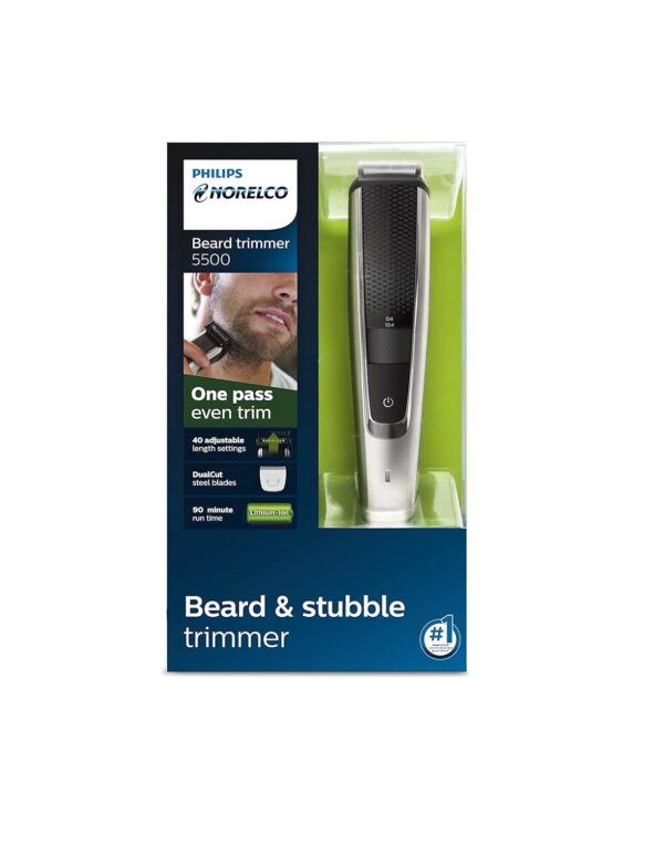 Norelco Philips Beard Trimmer and Hair Clipper Series 5500, Electric, Cordless, one Pass Beard Trimmer and Hair Clipper with Washable Feature for Easy Clean - No Blade Oil Needed - BT5511/49