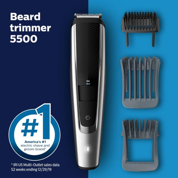 Norelco Philips Beard Trimmer and Hair Clipper Series 5500, Electric, Cordless, one Pass Beard Trimmer and Hair Clipper with Washable Feature for Easy Clean - No Blade Oil Needed - BT5511/49